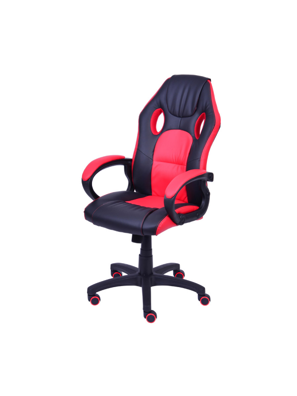 Cadeira Gamer Preta E Vermelha Em Couro Ecológico Or 3316