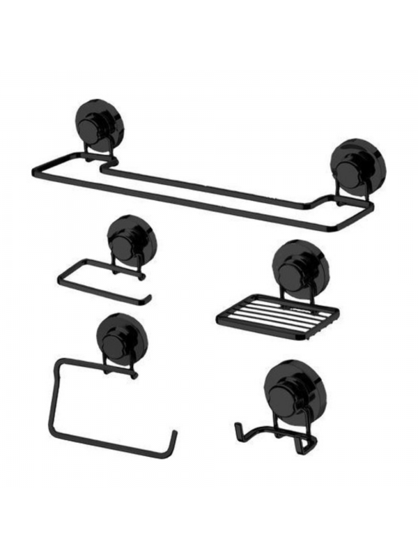 Kit Banheiro Faciliti Com Ventosa Preto Fosco 10051