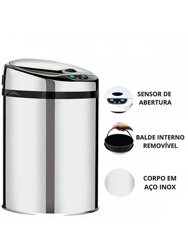 Lixeira Automática Inox 9 Litros Premium Sensor Banheiro Kzi