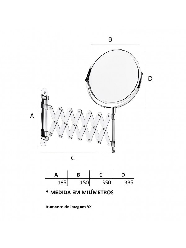 Espelho Pantográfico Redondo Cromado E6575 - Italyline  