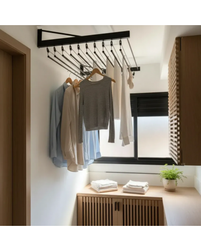 Varal Fixação Parede 10 Varetas Individuais 150cm Preto