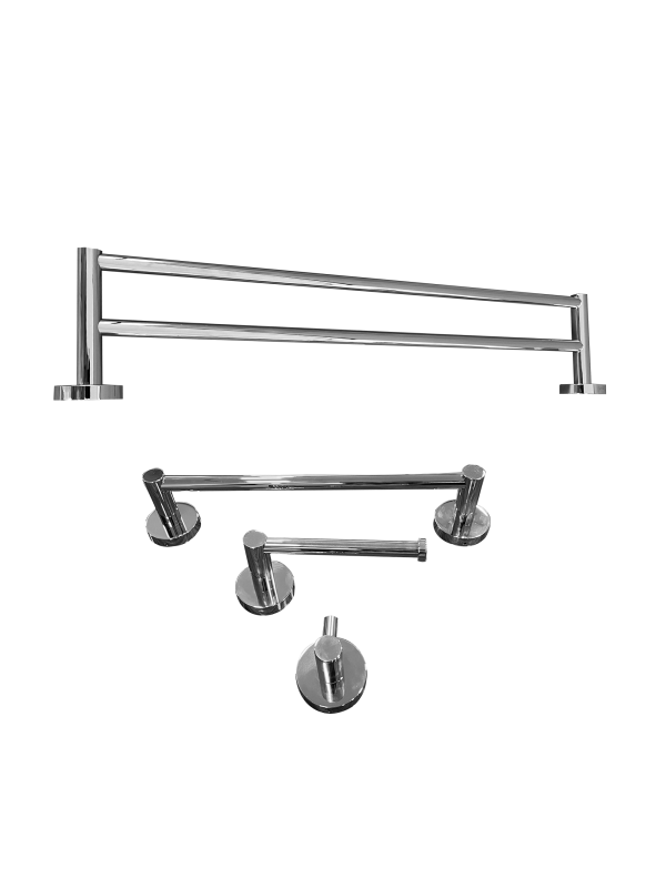 Kit Papeleira Cabide Toalheiro Duplo 60cm Toalheiro 30cm Redondo Trendmetais