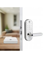 COMBO – Fechadura Digital YMC 420W Branca/Cromada – Abre por APP, biometria, senha, cartão e chave