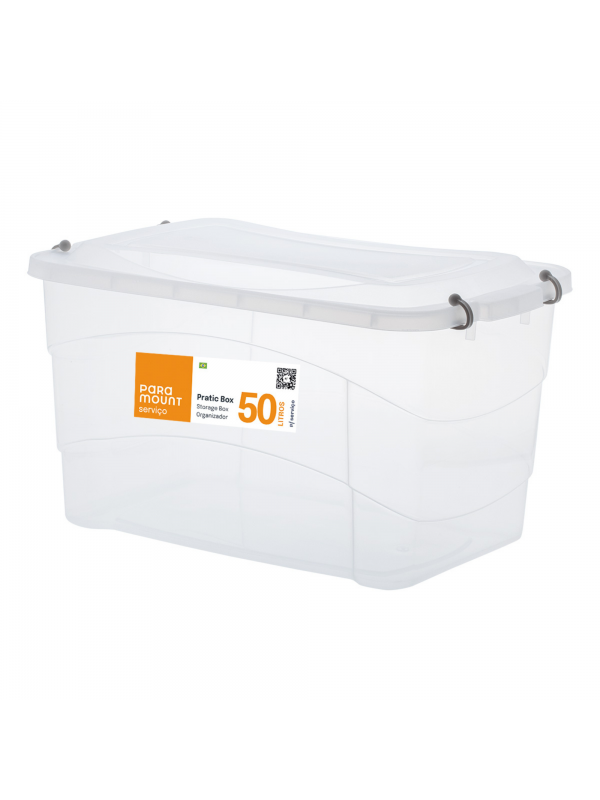 Caixa Organizadora Plástica Transparente 50 Litros Pratic Box Paramount com Tampa e Trava