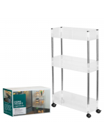 Carrinho Organizador Triplo Vertical com Rodízios para Lavanderia e Nichos Estreitos