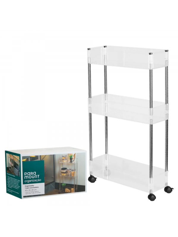 Carrinho Organizador Triplo Vertical com Rodízios para Lavanderia e Nichos Estreitos