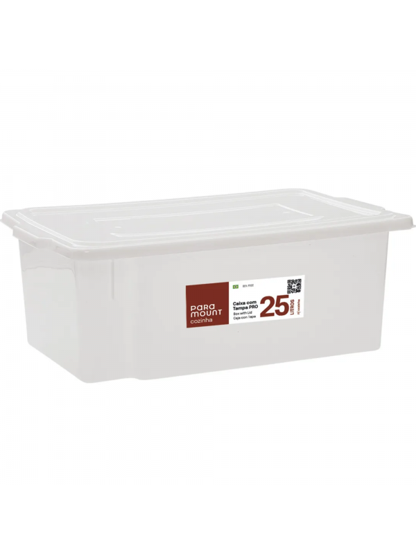 Caixa Organizadora Pro Paramount Branca 25L Empilhável com Tampa | Atóxica (BPA Free