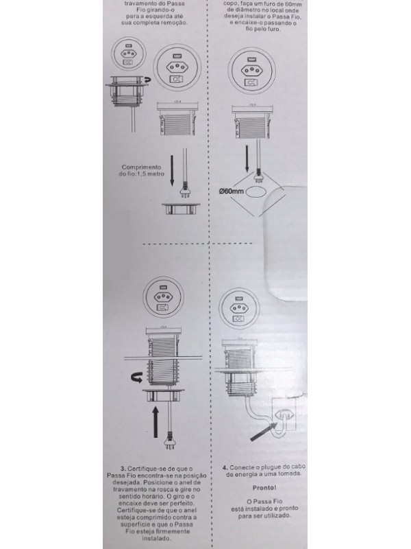 Passa Fio com Tomada e USB – Renna Passa Fio com Tomada e USB – Renna