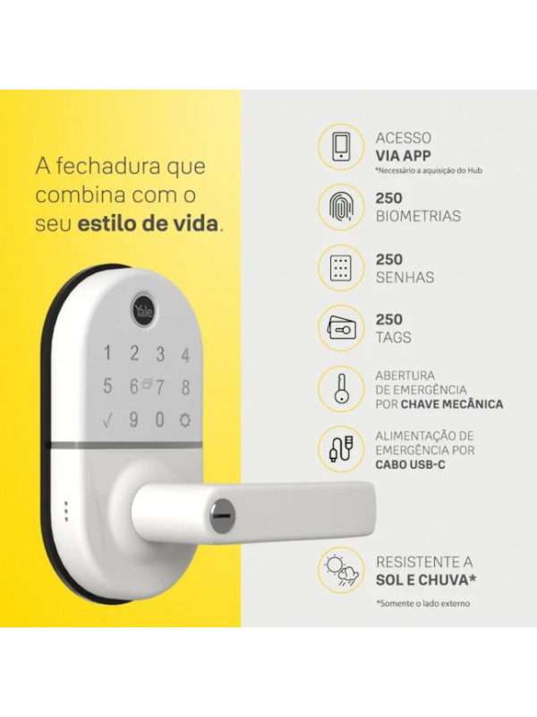 Fechadura Digital Yale Compact Branca | Biometria, Senha e Tag p/ Portas de 35 a 70mm