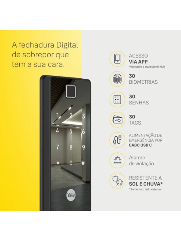 Fechadura Digital Yale Reflecta Biometria, Senha e Cartão | Espelhada IP55