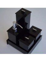 Kit Potes em Acrílico para Banheiro - Preto - Linha Inovar 