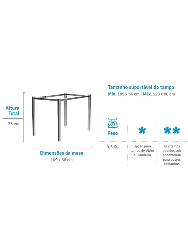 Base de Mesa Berlim 6 Lugares em Aço Cromado 50mm - Flape  Base de Mesa Berlim 6 Lugares em Aço Cromado 50mm - Flape