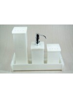 Kit Potes P/ Banheiro Acrílico C/ Strass Bandeja Retangular - Pérola