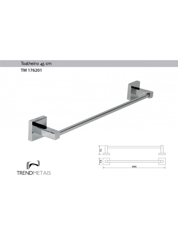 Toalheiro Quadrado Latão Banheiro 45cm Trendmetais 176201